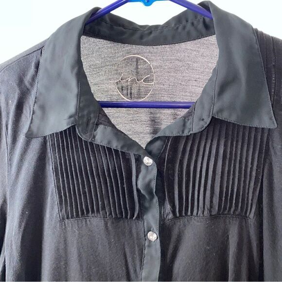 INC International Concepts Black Long Sleeve Button-Down Pleated Shirt Large - Picture 5 of 8